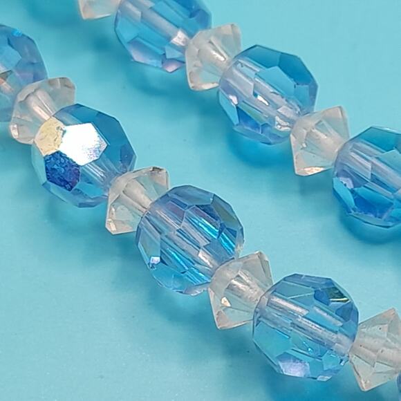 Vintage Baby Ice Blue Aurora Borealis Crystal Beaded Single Strand Necklace, 62" - Picture 4 of 10